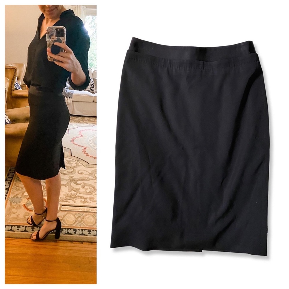 Salvatore Ferragamo tuxedo stretch wool pencil skirt with stretch ribbon waist